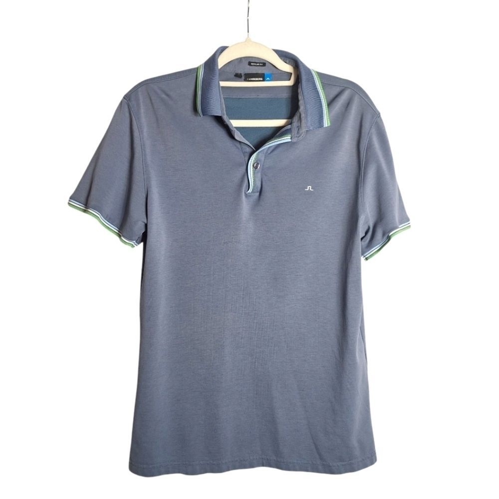 J Lindberg Polo Shirt Blue Grey Regular Fit Large Tech Mesh Jersey Mens